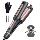 4 In 1 Einstellbar Welleneisen für Haare - 22/25/32/38mm Lockenstab für Beach Waves/Natürlich Wellen/Wasserwellen/Mermaid Waves, Anzeige, 4 Temperaturen(140-210°C), 3 Fässer Welleneisen, Schwarz R