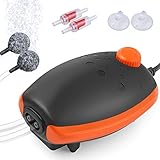 FEDOUR 3W Leise Aquarium Luftpumpe, 300L/H Sauerstoffpumpe leistungsstarker Belüfter für Aquarien bis zu 450L, mit Allem Zubehö