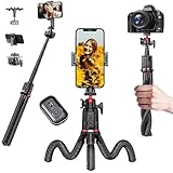 MOJOGEAR TS1 Telefonstativ – 34 cm – Flexibles Kamerastativ – Gorillapod – Selfie-Stick – inklusive Telefonhalter und Bluetooth-Fernbedienung – Smartphone-Stativ – Schwarz/R