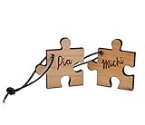 CHRISCK design Schlüsselanhänger aus Vollholz mit Wunsch-Gravur Puzzle Anhänger Ideal als Valentinstaggeschenk schöne Geschenk-Idee zum Valentinstag für Freunde Freundinnen und Geschwister