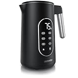 Arendo - digitaler Wasserkocher mit Temperatureinstellung - Edelstahl - Doppelwand Design Cool Touch - Display im Gehäuse - Kabellos - 2200 W - 1,7L – Überhitzungsschutz – Warmhaltefunktion – schw
