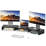 Rfiver Monitorständer Monitor Stand Bildschirmerhöhung - Holz Dual Unterbau Bildschirm Laptop Ständer Tisch Erhöhung für 2 PC Notebook Computer Swivel Länge Justierbar | (840-1232)*235 * 95mm Schw