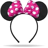 Hatstar Haarreifen mit Maus Ohren | Mouse Ears in schwarz mit Schleife in pink und weißen Punkten für Erwachsene