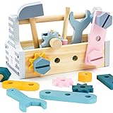 Werkzeugkoffer Kinder Montessori Spielzeug ab 2 3 4 Jahre Holzspielzeug Kinderspielzeug Werkzeugkasten Lernspiele ab 3 Jahren Werkzeug Kinder Mädchen Junge 2 3 4 5 Jahre