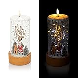 LED Kerzen aus Glas mit winterlicher Szene und Lichterkette inkl. Timer - Deko Winter Weihnachten (Weihnachtsmann)