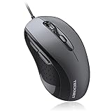 TECKNET Maus mit Kabel, 3600DPI Optical Business Mouse Ergonomische Kabelgebundene Maus mit 6 Tasten, 4 Verstellbare DPI Level, USB-Plug & Play, für Laptop/PC/Mac - Grau