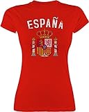 Fussball WM 2022 Fanartikel - Spanien Wappen EM - L - Rot - t-Shirt Spanien - L191 - Tailliertes Tshirt für Damen und Frauen T-Shirt