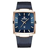 MUJIE Quarz-Uhr-Top Luxusmarken-Mann-Gold-Uhr-Edelstahl-Mann-Geschäft Wasserdicht Datum Armbanduhr (Color : Blue Box)