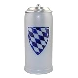 Bavariashop Bierkrug mit Zinndeckel inkl Gravur nach Wunsch; schlanke Form,