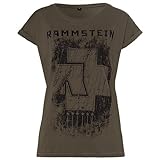 Rammstein Frauen Damen Girlie Shirt 6 Herzen Oliv, Offizielles Band Merchandise Fan Shirt schwarz mit Front und Back Print (M)