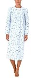 NORMANN-Wäschefabrik Damen Finette Nachthemd fraulich mit Knopfleiste am Hals - auch in Übergrössen - 61885, Größe2:44/46, Farbe:blau