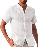 Gemijacka Herren Leinenhemd Kurzarm & Langarm Herren Hemd Sommerhemd Herren Regular Fit Freizeithemd XL Weiß