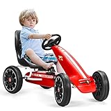 DREAMADE Kinder Gokart mit verstellbarem Sitz & Bremse, Pedalbetriebenes Tretauto, Kinderfahrzeug, Tretfahrzeug, Kinderkart bis 25kg belastbar, für Kinder im Alter von 3 -8 Jahren (Rot)