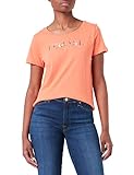 TOM TAILOR Damen T-Shirt mit Schriftzug 1032251, 29516 - Flamingo Orange, L