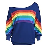 iHENGH Damen Sommer Top Bluse Bequem Lässig Mode T-Shirt Blusen Frauen beiläufige lose Lange Hülsen Regenbogen Druck Pullover Bluse Hemden Sweatshirt(Blau, 2XL)