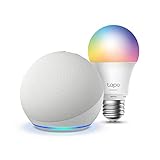 Echo Dot (5. Generation, 2022), Weiß + TP-Link Tapo Mehrfarbrige dimmbare smarte WLAN lampe (E27), Funktionert mit Alexa - Smart Home-Einsteigerpaket