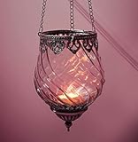Dekoleidenschaft Windlichthänger „Orient“ aus Glas & Metall, orientalischer Teelicht- & Kerzenhalter zum Aufhängen, Windlicht, hängend, Antiksilber