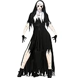 Mugoebu Damen Halloween Bloody Krankenschwester Kleid Kostüme Cosplay Krankenschwester Langarm Kleid und Hut gruselige Nonne Zombie Halloween Kostüm Kostüm (Black, Large)