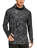PINSPARK UV Shirt Herren Sport Tshirts UPF 50+ UV Sonnenschutz Langarmshirt Hoodie Kapuzenpullover mit Daumenloch Rashguard Atmungsaktiv Surfen Angeln Wandern Top Schwarz M