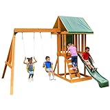 KidKraft F24148E Spielturm Appleton aus Holz für Kinder mit Rutsche, Schaukel, Kletterwand und Sandkasten, für den Garten