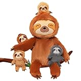 OUOZZZ 5 Stück Faultier Kuscheltier Set, 48cm Weich Faultier Plüschtier mit 4 Baby Stofftier Faultiere im Bauch - Baby Geburtstagsgeschenk für Mädchen Jung