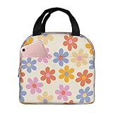 GaRcan Vintage Daisy Flower Lunch Bag for Women Men, Reusable Daisy Floral Insulated Lunch Box Container with Frond Pocket for Work Picnic Travel