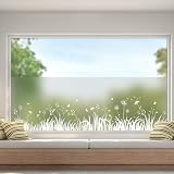 dktie Fensterfolie Blickdicht Sichtschutzfolie Fenster Milchglasfolie Gras, Löwenzahn Statische Aufkleber ohne Klebstoff Wiederverwendbar Geeignet für Wohnzimmer, Schlafzimmer, Küche 44.5x200