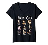 Damen Harry PaPewter Cute Cats T-Shirt Potter Fan-T-Shirt Geschenk T-Shirt mit V-Ausschnitt