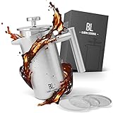 Bjørn Liebdhal® Premium French Press aus Edelstahl 1 Liter - 2 Größen - mit Thermoeffekt [Inkl. 3 Ersatzfilter & Anleitung] - Kaffeebereiter spülmaschinenfest - Kaffeepresse für unterweg
