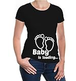 buXsbaum® Damen Kurzarm Girlie T-Shirt Bedruckt Baby is Loading | Füße schwanger Geburtstag | M, Schwarz