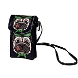 Xingruyun Mini Umhängetasche Mops trägt einen Hut Klein Schultertasche Ledertasche Handtasche Taschen für Mobiltelefon, Portmonee, Karten und Reisepass, Passport Holder 19x12x2cm