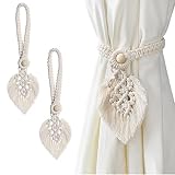 IVEOPPE Raffhalter Boho Vorhanghalter,2 Stück Vorhang Raffhalter Baumwolle Makramee Gardinenhalter Tiebacks Vorhang Clips Feder Gardinenklammern für Vorhänge Gardinen Deko(Beige)