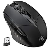 Inphic kabellose Maus wiederaufladbare, ergonomische 2,4G optische funkmaus mit USB-Nano-Empfänger für Laptop, PC, Computer, MacBook, 6 Tasten, Schwarz