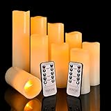 OSHINE LED Kerzen Flammenlose Kerzen,（H 4.5'5'6'7'8'9' ）Set von 9 echten Wachs-Säule Nicht Kunststoff mit 10-Tasten Fernbedienung Timer 300+ Stunden (9, Elfenbein)