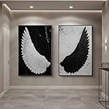 Schwarz-Weiß-Mode-Luxus-Engelsflügel, moderne Kunst, Gemälde an der Wand, Kunstposter und Drucke, abstrakte Bilder, Wohnkultur, 40 x 60 cm x 2 Stück ohne Rahmen
