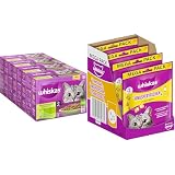 Whiskas Senior 7+ Nassfutter Gemischte Auswahl in Sauce, 48x85g, für Katzen ab 7 Jahren + Whiskas Crispy Bags Katzensnacks Huhn & Käse, 4x180g