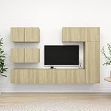 Brokky 6-TLG. TV-Schrank-Set Wohnzimmer MöBel Set TV Schrank TV Sideboard TV Lowboard Sonoma-Eiche Holzwerk