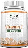 Vitamin C 1000 mg hochdosiert - für Immunsystem & Kollagen - Versorgung für 6 Monate - 180 Tabletten - Nahrungsergänzungsmittel von Nu U Nutrition