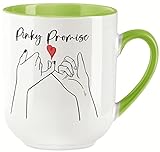 vanVerden Curved Tasse - Pinky Promise - Hände - Versprechen - Freunde - beidseitig Bedruckt - Geschenk Idee Kaffeetasse, Farbe:Weiß/Grün