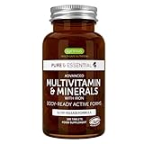 Pure & Essential Bioaktiver Multivitamin & Mineralkomplex mit extra Eisen, Folsäure als Folat, Zink, Selen & Vitamin D3, ideal für Frauen, vegan, 180 Tabletten, 3-Monatsvorrat