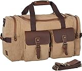 Duffle Bag Weekender Duffle Bag für Herren und Damen Echtes Leder Canvas Reise-Übernacht-Handgepäcktasche mit Schuhfach-Braun
