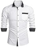 Tinkwell Hemd Herren Langarm Regular fit Businesshemd spleißen Hemden Kentkragen Knopfleiste Einfarbig Hemden für Männer(Weiß，S