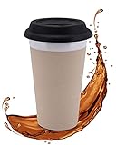 Lambda Coffee® - Doppelwandiger Kaffeebecher to go 280ml aus Keramik | Isolierbecher hält 2h warm & 4h kalt | hält den Kaffee warm & angenehm anzufassen | Thermobecher hygenisch zu reinigen