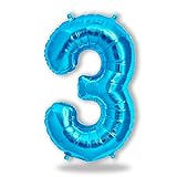 FUNXGO Folien-Ballon 3, Helium-Ballon, Luftballon-Zahl, nachfüllbare Riesen-Ballonzahl, Party-Deko zum 3. Kinder-Geburtstag, Jubiläum, blau