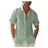 Hemd Herren Regular Fit Mode Kurzarm Button-Down V-Ausschnitt Kurzarmhemd Einfarbig Sommer Hemden Hawaii Strand