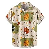 JAYYOU Hawaii-Hemden für Herren, Reverstasche, Oster-Cartoon-Muster, Digitaldruck, Sommer, normale Passform, kurzärmelig, Strandhemd, beige, XXL