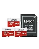 Lexar Micro SD Karte 64GB 3er Pack, Speicherkarte Micro SD mit Adapter, Bis zu 100 MB/s Lesegeschwindigkeit, UHS-I, U3, A1, V30, C10, 4K UHD microsdxc SD Karte für Kamera, Smartphone, Nintendo Switch