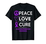 Chiari Missbildung Bewusstsein Peace Love Cure Purple Ribbon T-Shirt