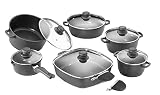 Karcher Kochtopfset Aluguss 12-teilig – Topfset mit Teflon Classic Antihaftbeschichtung, Glasdeckeln & Thermogrips – für alle Herdarten außer Induktion, backofenfest & spülmaschinengeeig