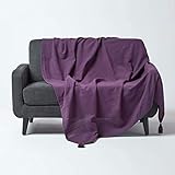 Homescapes Tagesdecke Rajput, lila, Wohndecke aus 100% Baumwolle, 150 x 200 cm, Sofaüberwurf/Couchüberwurf in RIPP-Optik